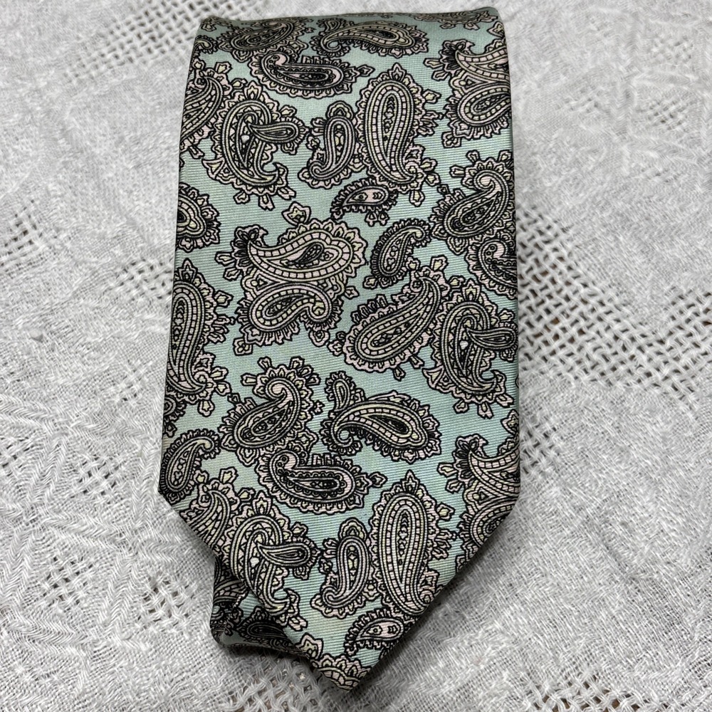 Barry Of‎ London Tie Green Paisley 100% Silk